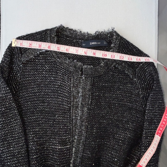 Zara (M) long, frayed-edge cardigan, with wrap tie, pockets & metallic threads - Picture 12 of 16